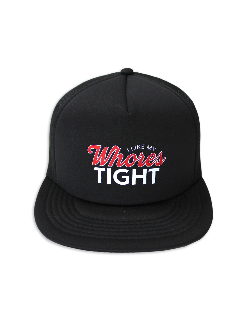 Luckless Outfitters I Like My Whores Tight Foam Trucker Hat — detail close-up