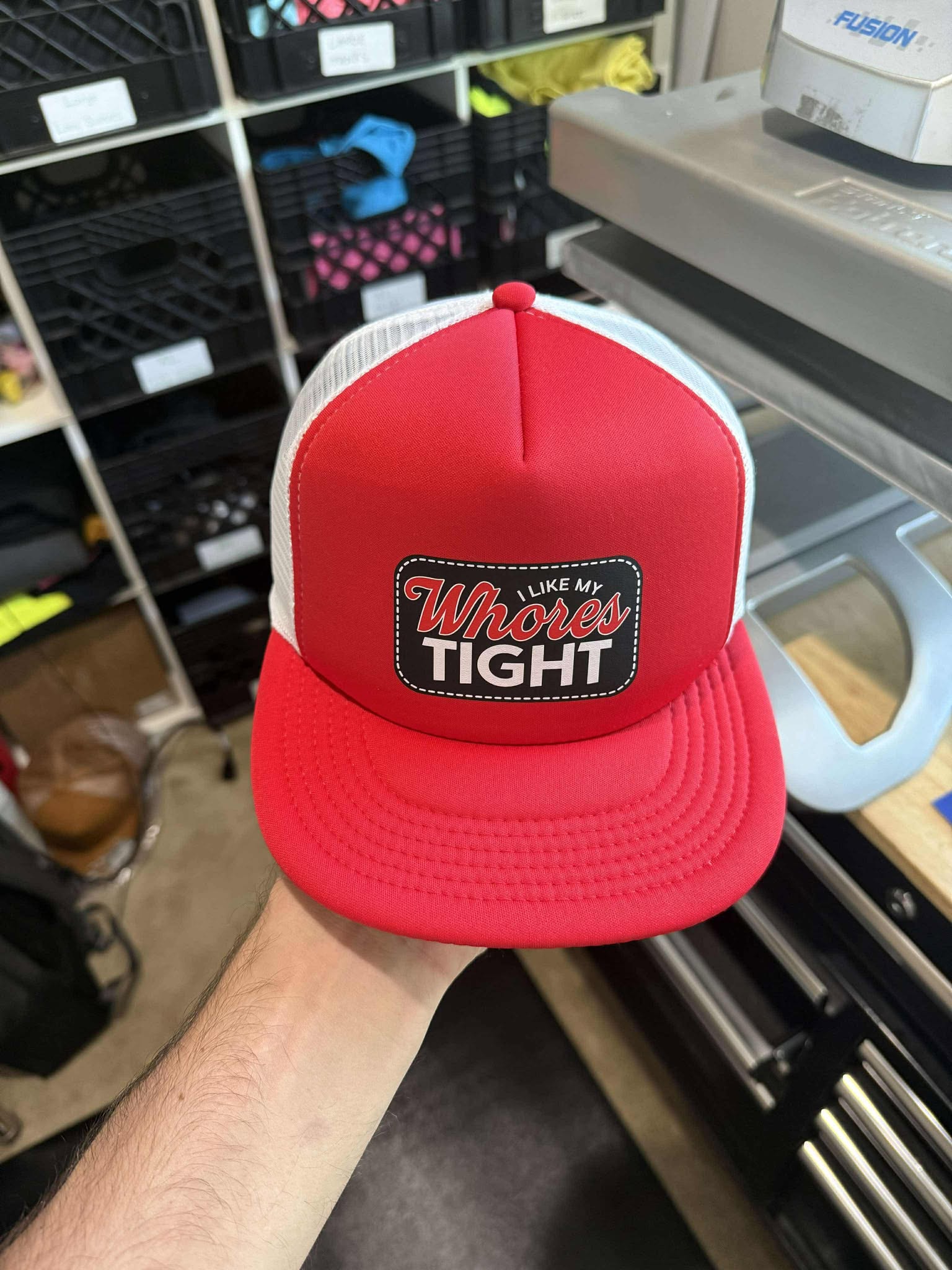 Luckless Outfitters I Like My Whores Tight Foam Trucker Hat — color detail