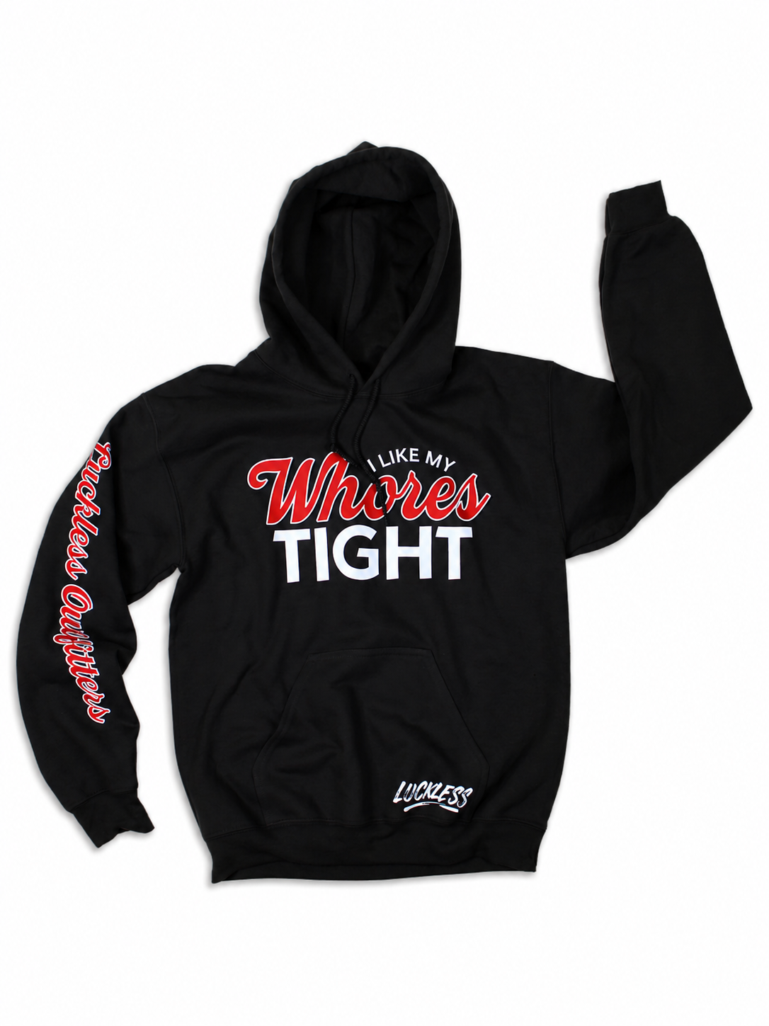 Luckless Outfitters I Like My Whores Tight Hoodie — detail close-up