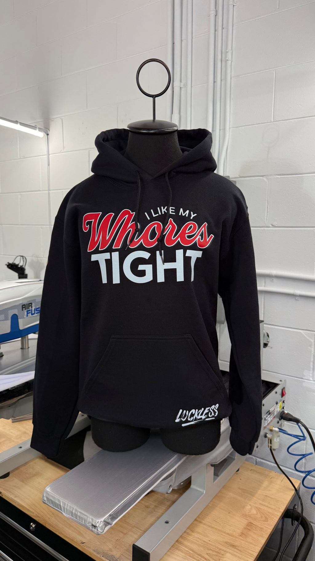 Luckless Outfitters I Like My Whores Tight Hoodie — back view