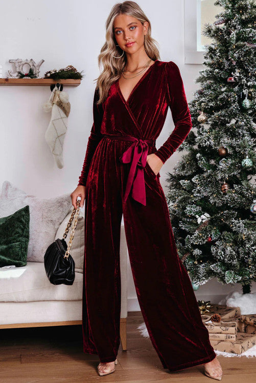 Pretty Little Patriot Pretty Little Patriot Red Velvet Keyhole Jumpsuit — main product shot