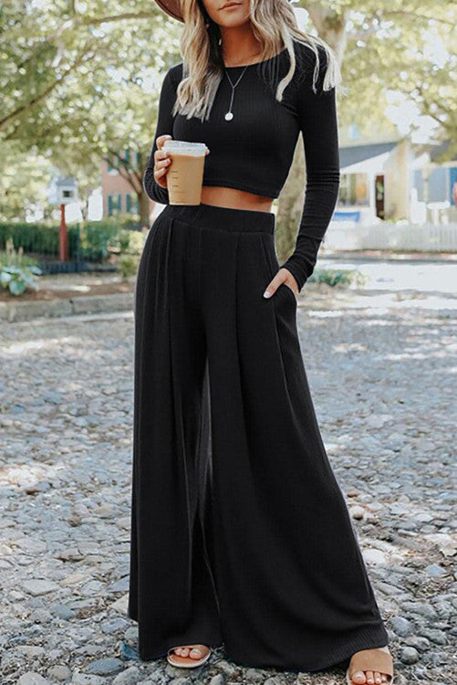 Pretty Little Patriot Pretty Little Patriot Black Crop Top Pants Set — Black detail