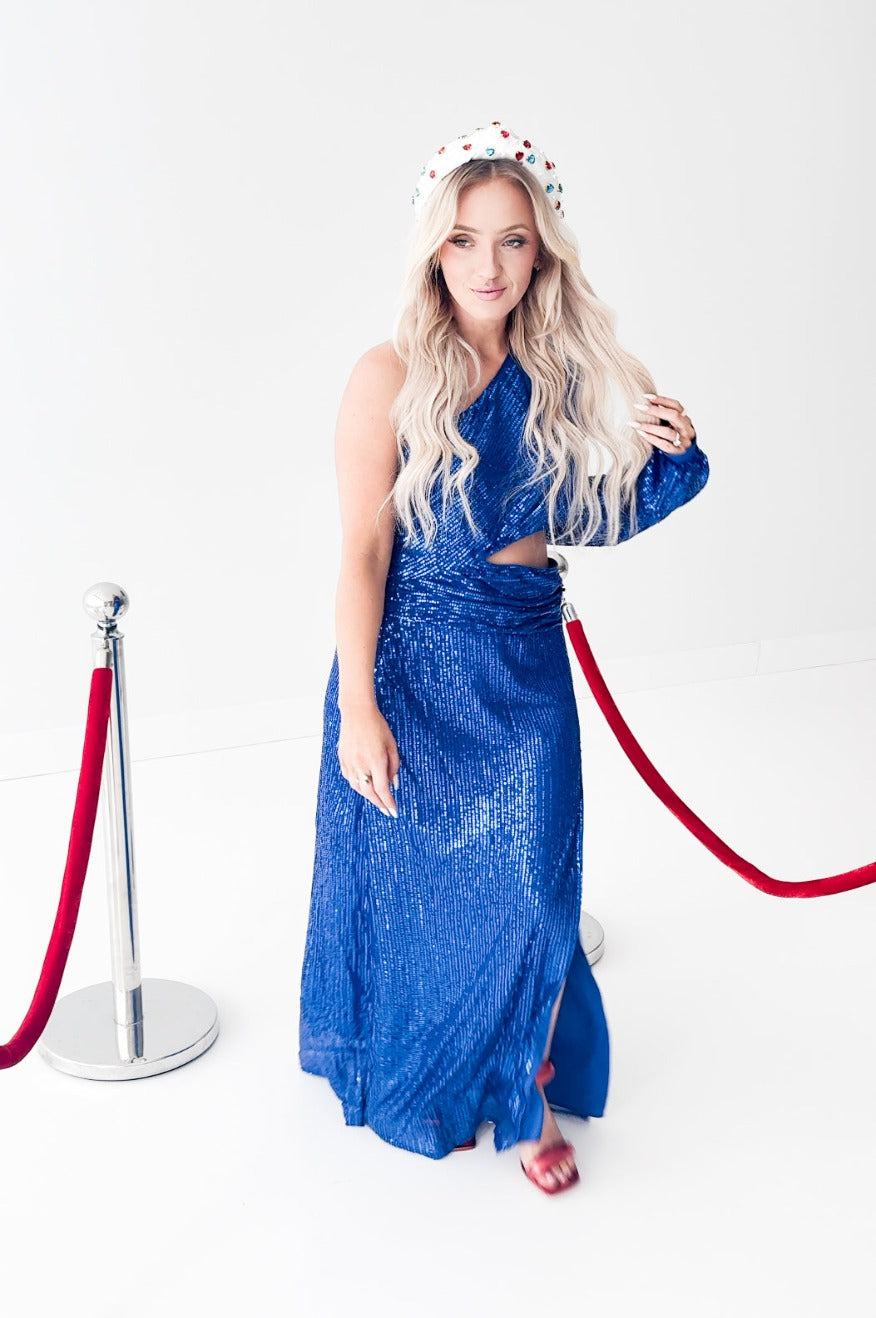 Pretty Little Patriot Pretty Little Patriot Royal Blue Sequin Gown — Blue detail