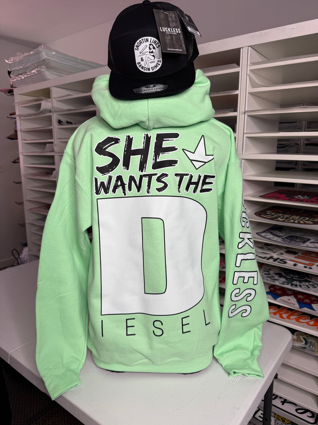 Luckless Outfitters She Wants the Diesel Hoodie — side view