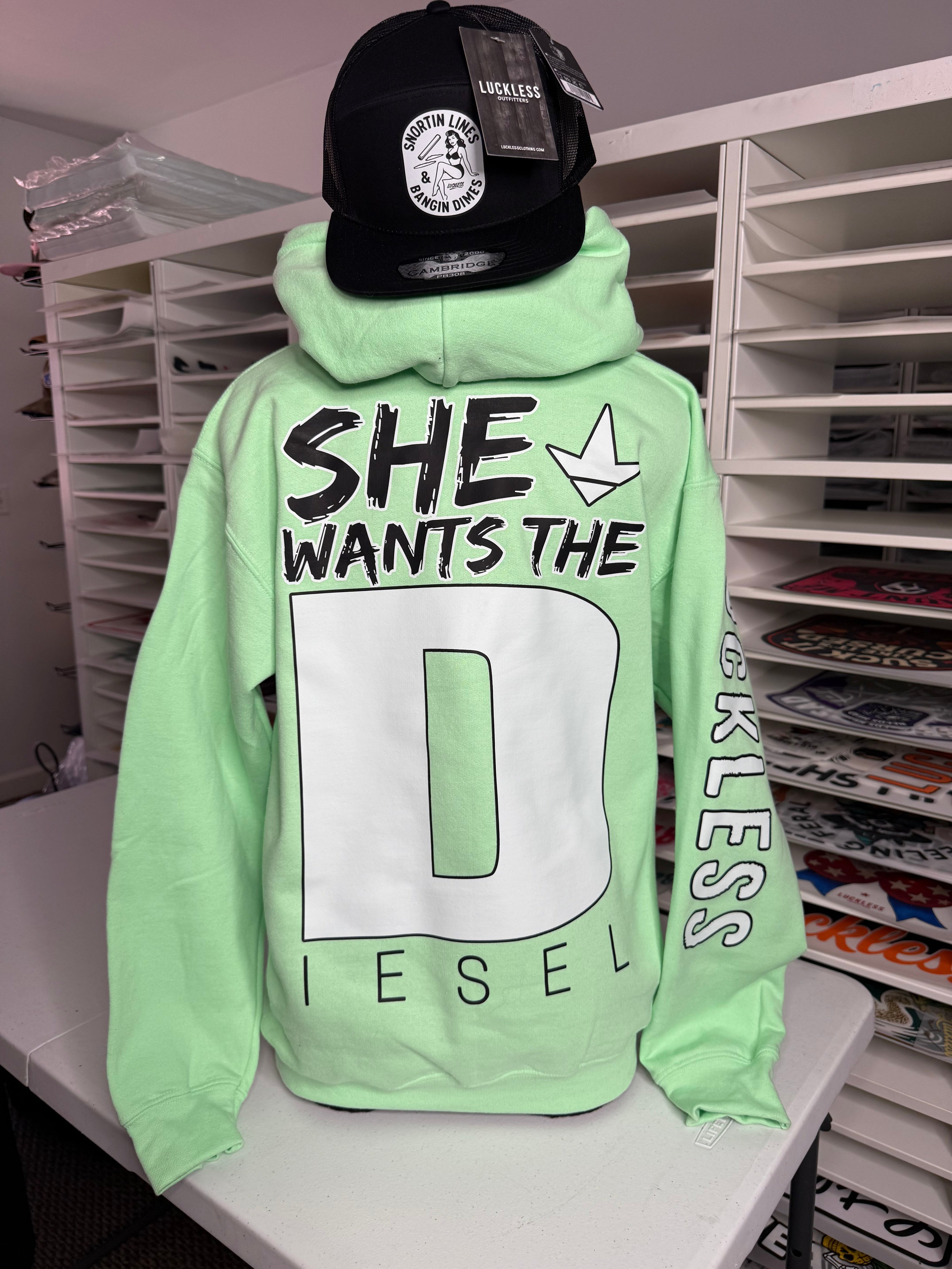 Luckless Outfitters She Wants the Diesel Hoodie — side view