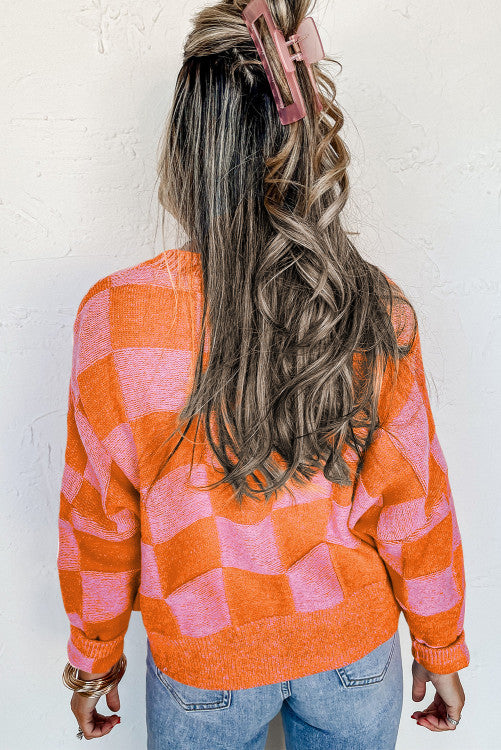 Pretty Little Patriot Pretty Little Patriot Orange You Glad Checkered Cardigan — Orange detail