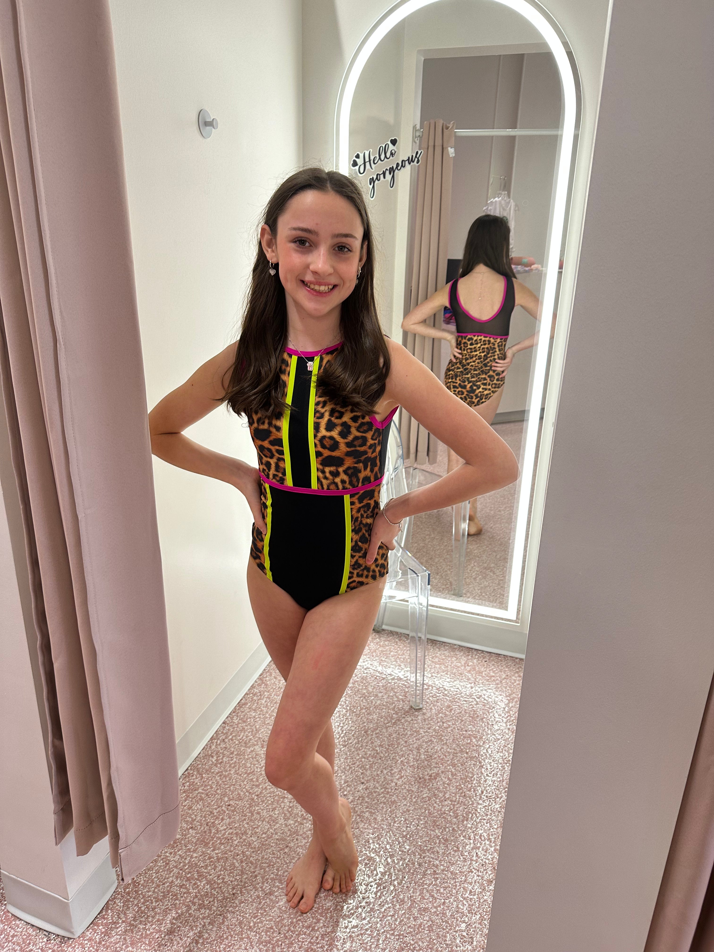 Tightspot Dancewear Center Custom Limited Edition Electric Cheetah Leotard — side view