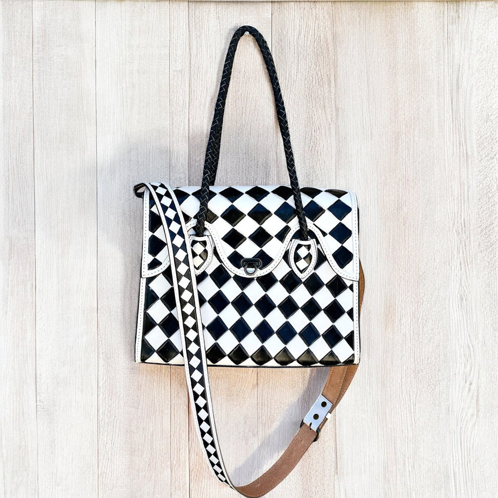 WESTERN DIAMOND CHECKERED CROSSBODY TOTE BAG