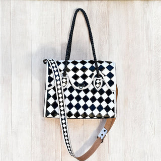 WESTERN DIAMOND CHECKERED CROSSBODY TOTE BAG