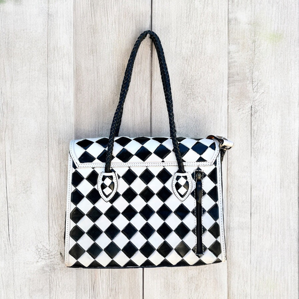 WESTERN DIAMOND CHECKERED CROSSBODY TOTE BAG