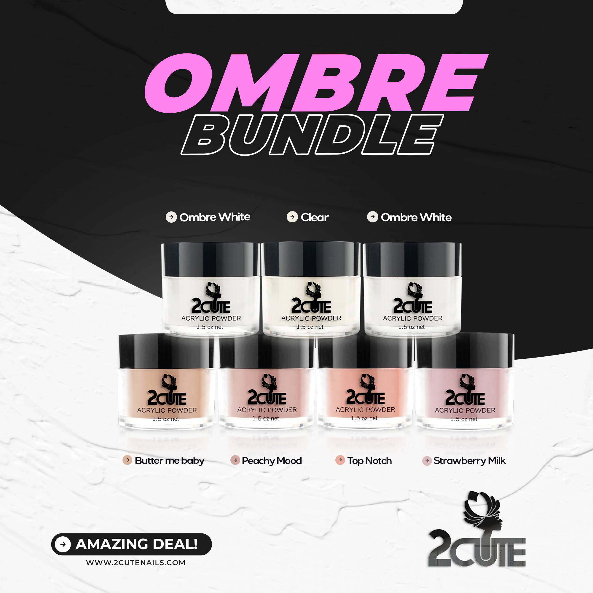Ombre Bundle 1 FREE Clear Acrylic – 2Cute Nails