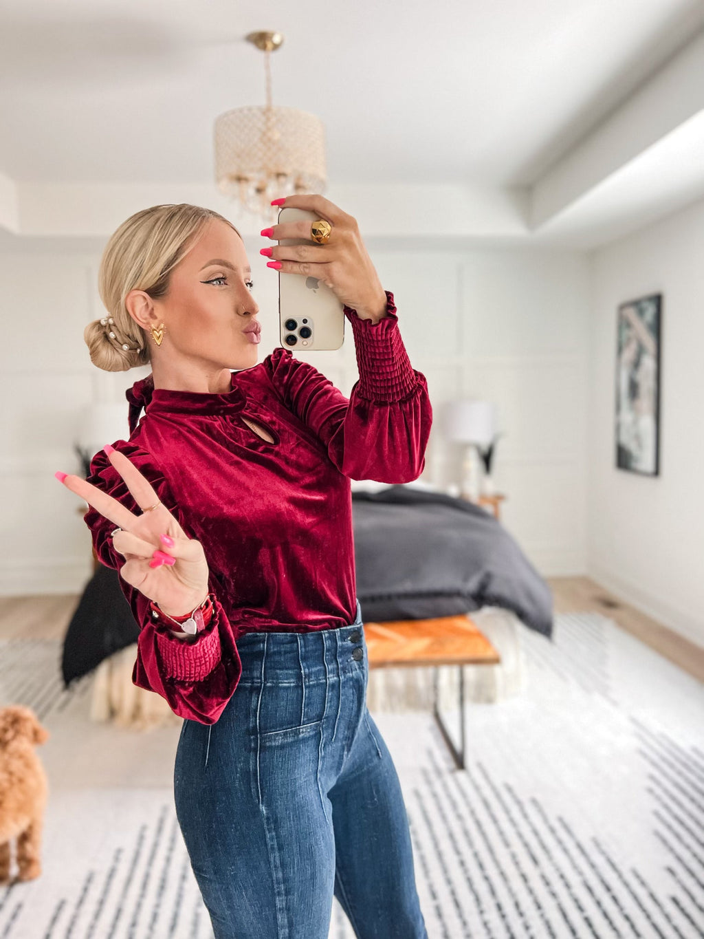 Pretty Little Patriot Pretty Little Patriot Red Velvet Blouse — Red detail