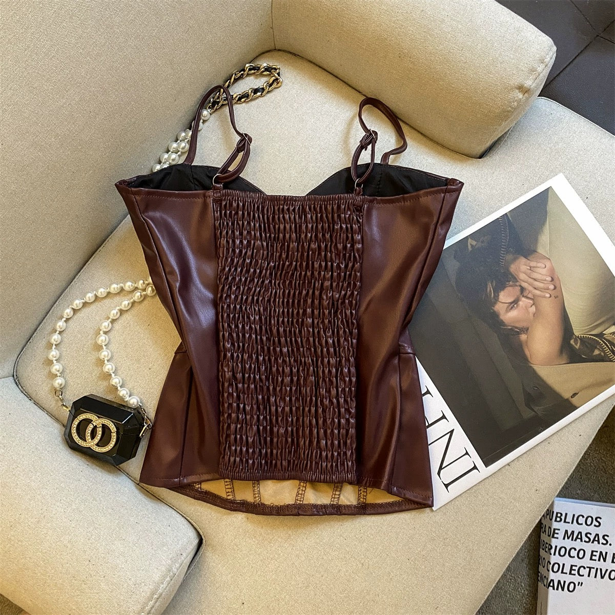 Maillard Pure Lust Style PU Leather Padded Tube Top Camisole