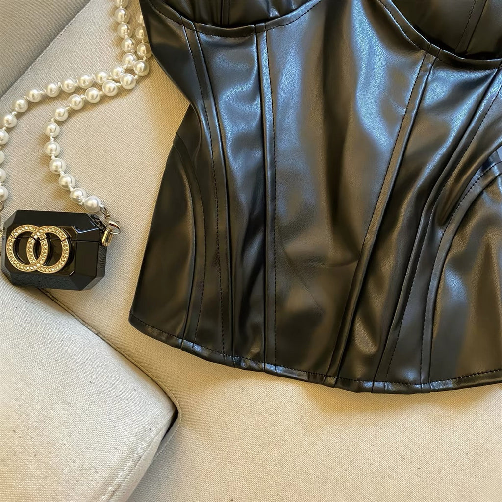 Maillard Pure Lust Style PU Leather Padded Tube Top Camisole