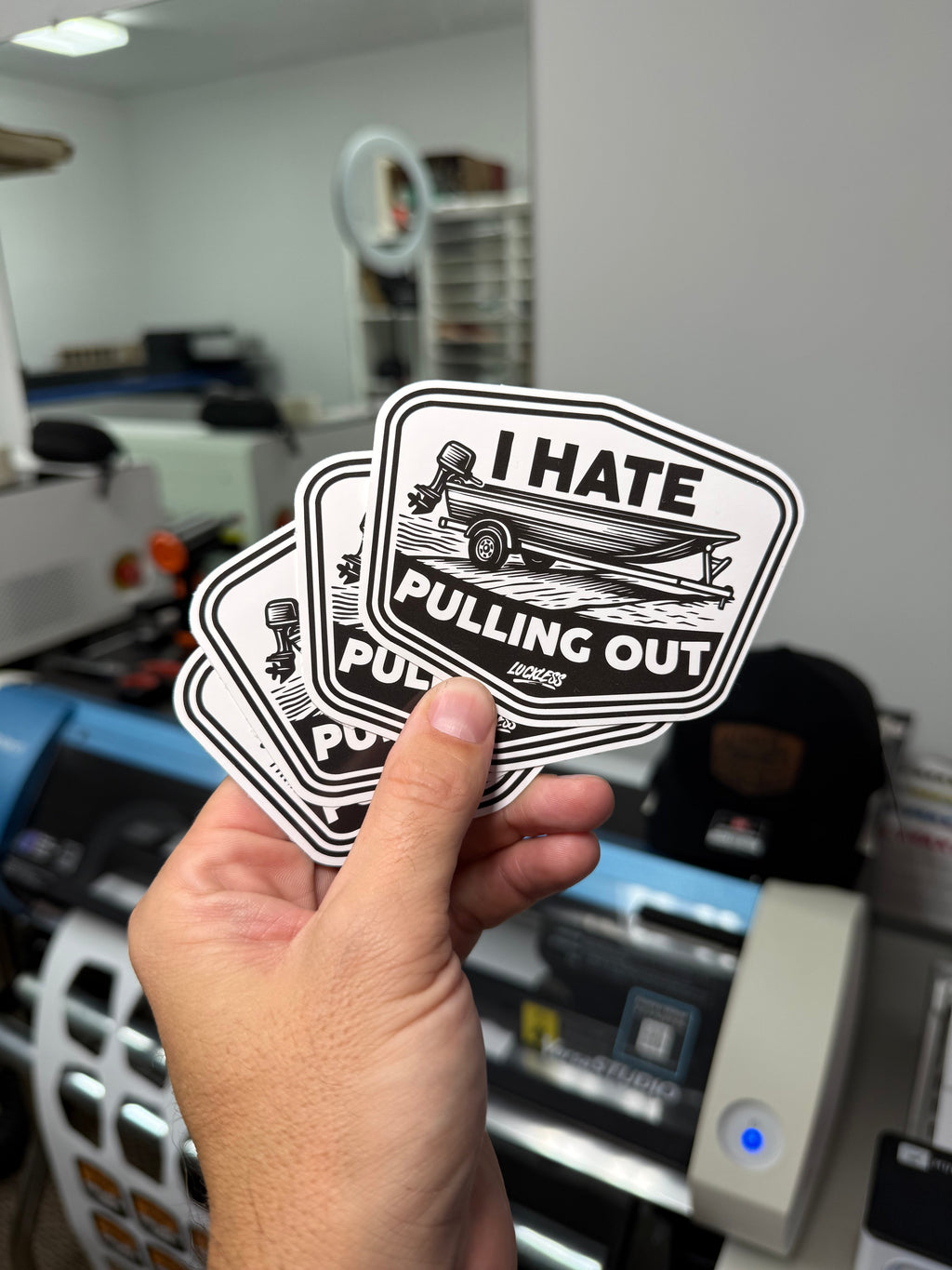 Luckless Outfitters I Hate Pulling Out Sticker — detail close-up