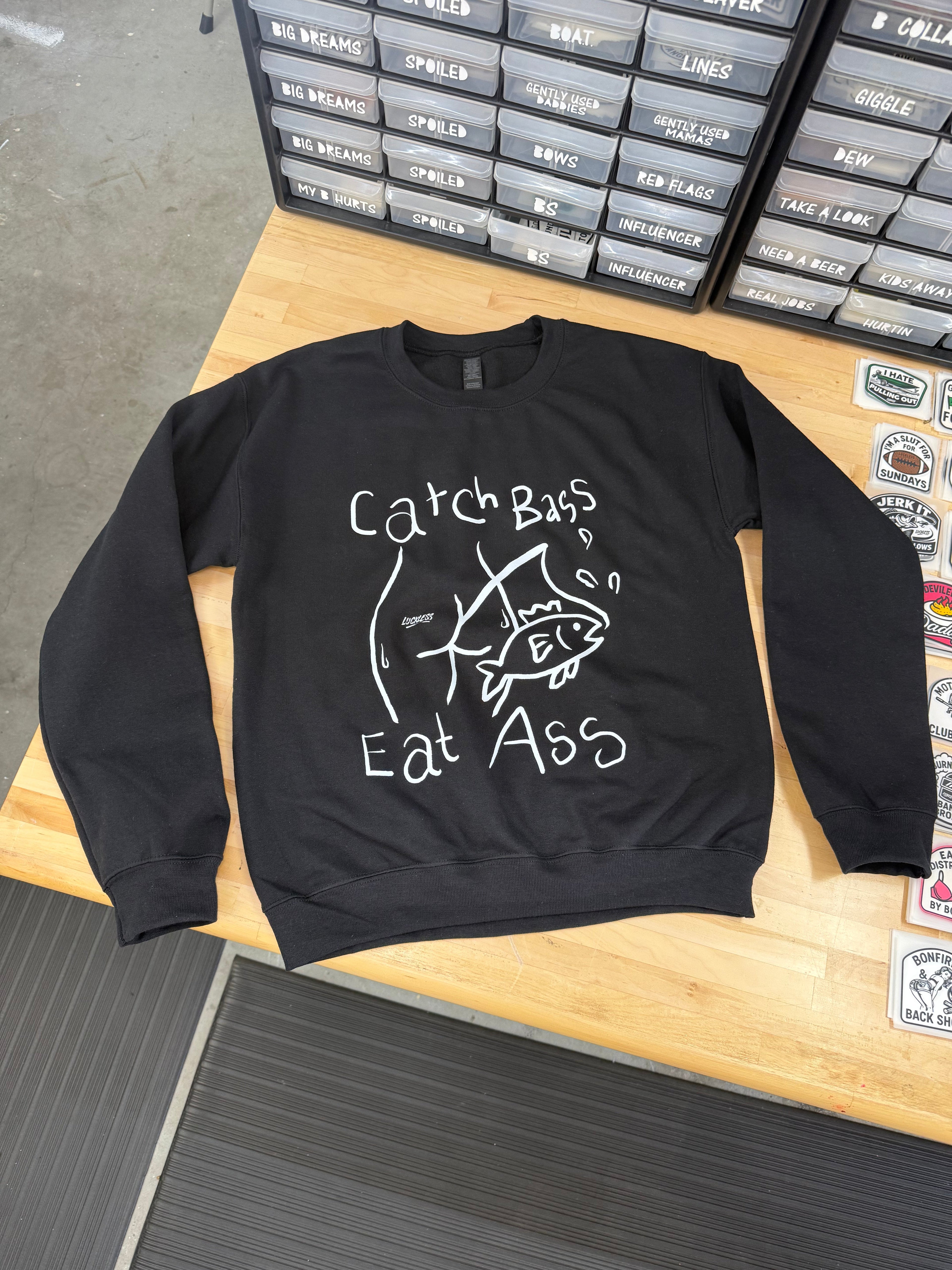 Luckless Outfitters Catch Bass Sweatshirt — side view