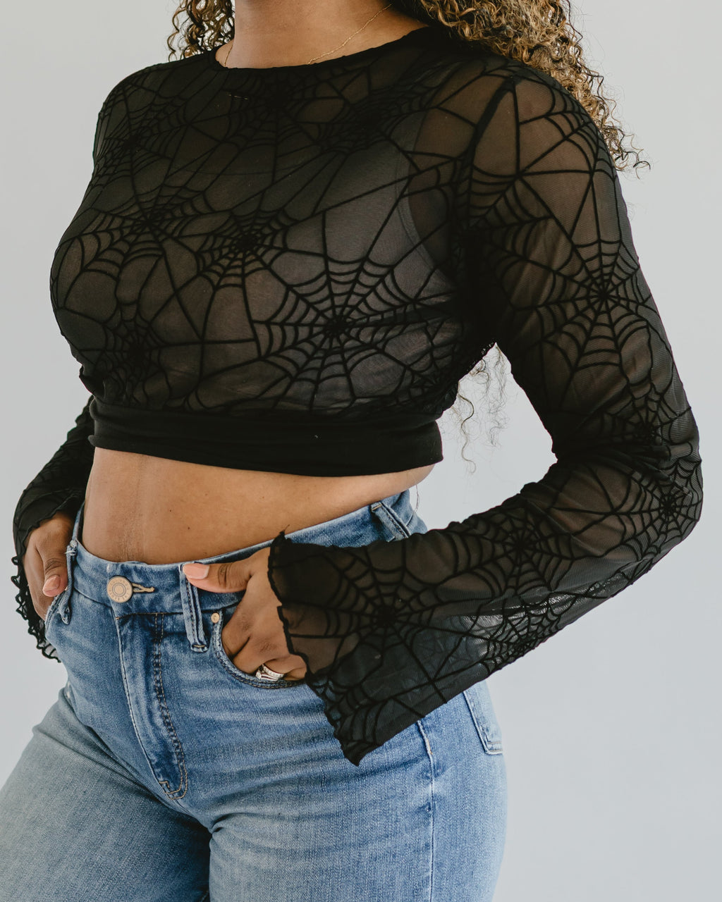 HALFTEE Layering Fashions Mesh Spider Web Halftee — HALFTEE Layering Fashions branding close-up