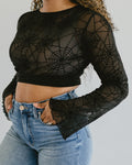 HALFTEE Layering Fashions Mesh Spider Web Halftee — HALFTEE Layering Fashions branding close-up