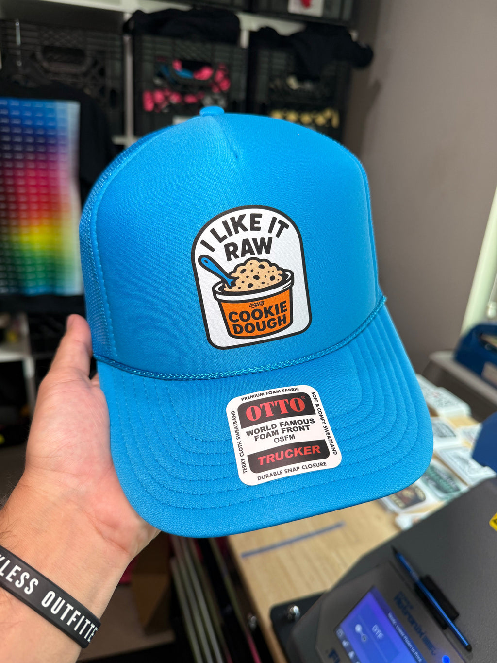 Luckless Outfitters Raw Cookie Dough Trucker Hat — detail close-up