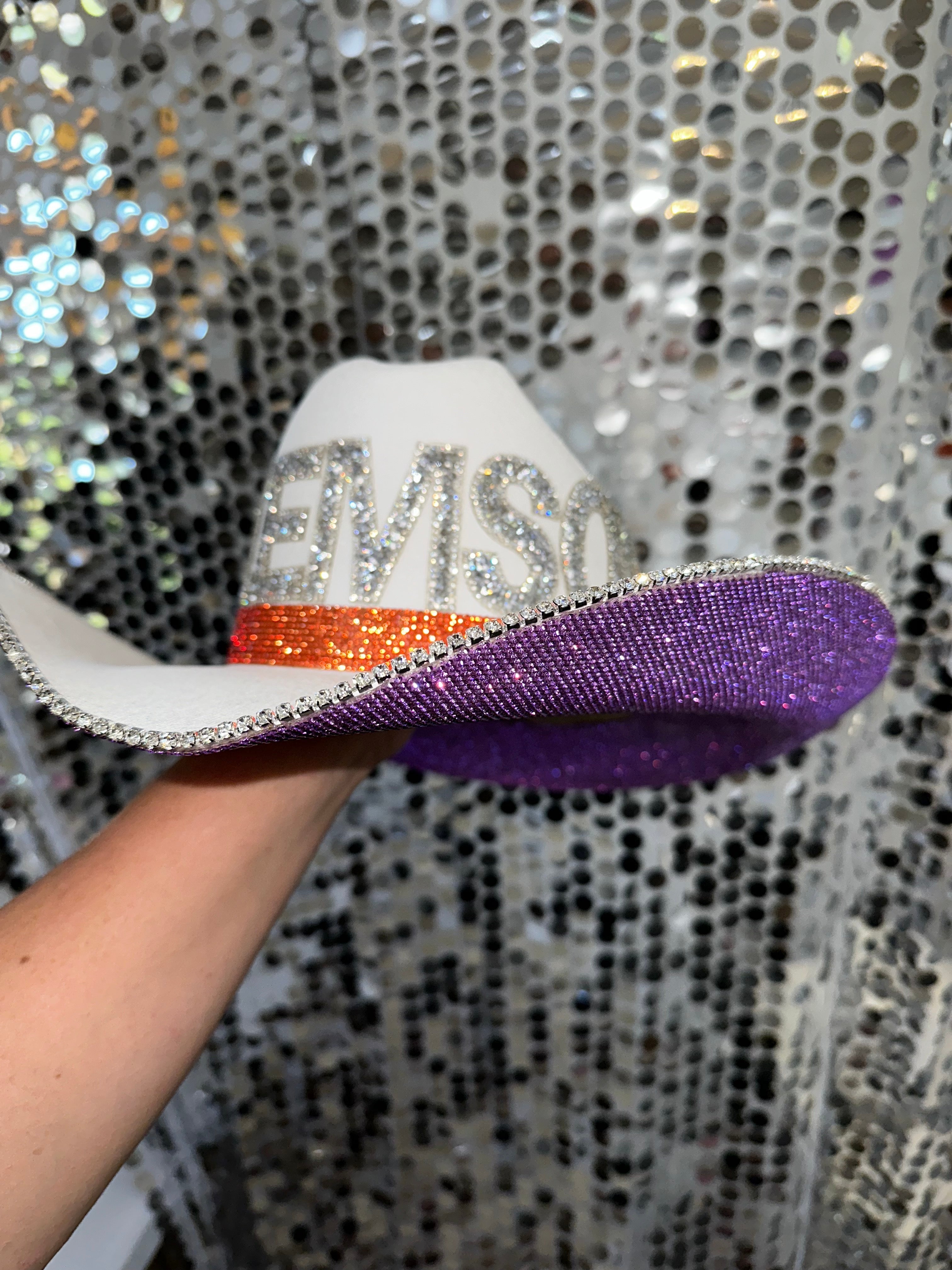 Rhinestone Cowgirl Clemson Hat — detail close-up