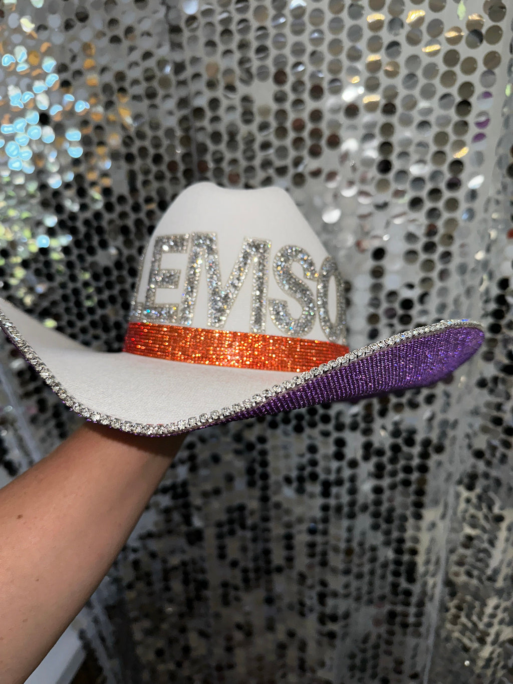 Rhinestone Cowgirl Clemson Hat — in-use photo