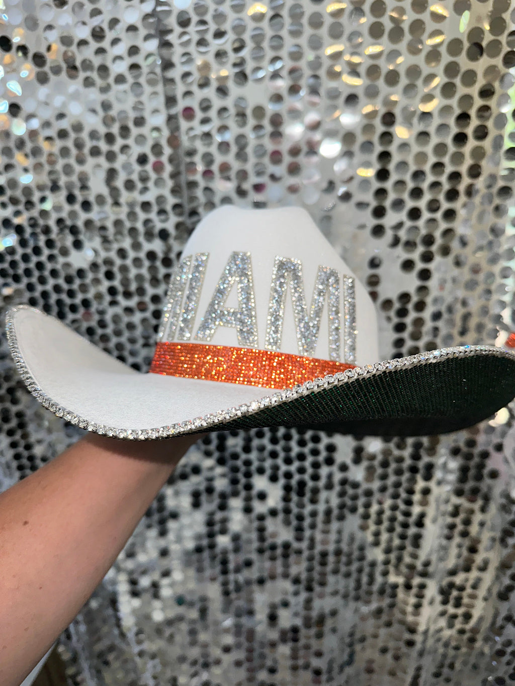 Rhinestone Cowgirl University of Miami Hat — detail close-up