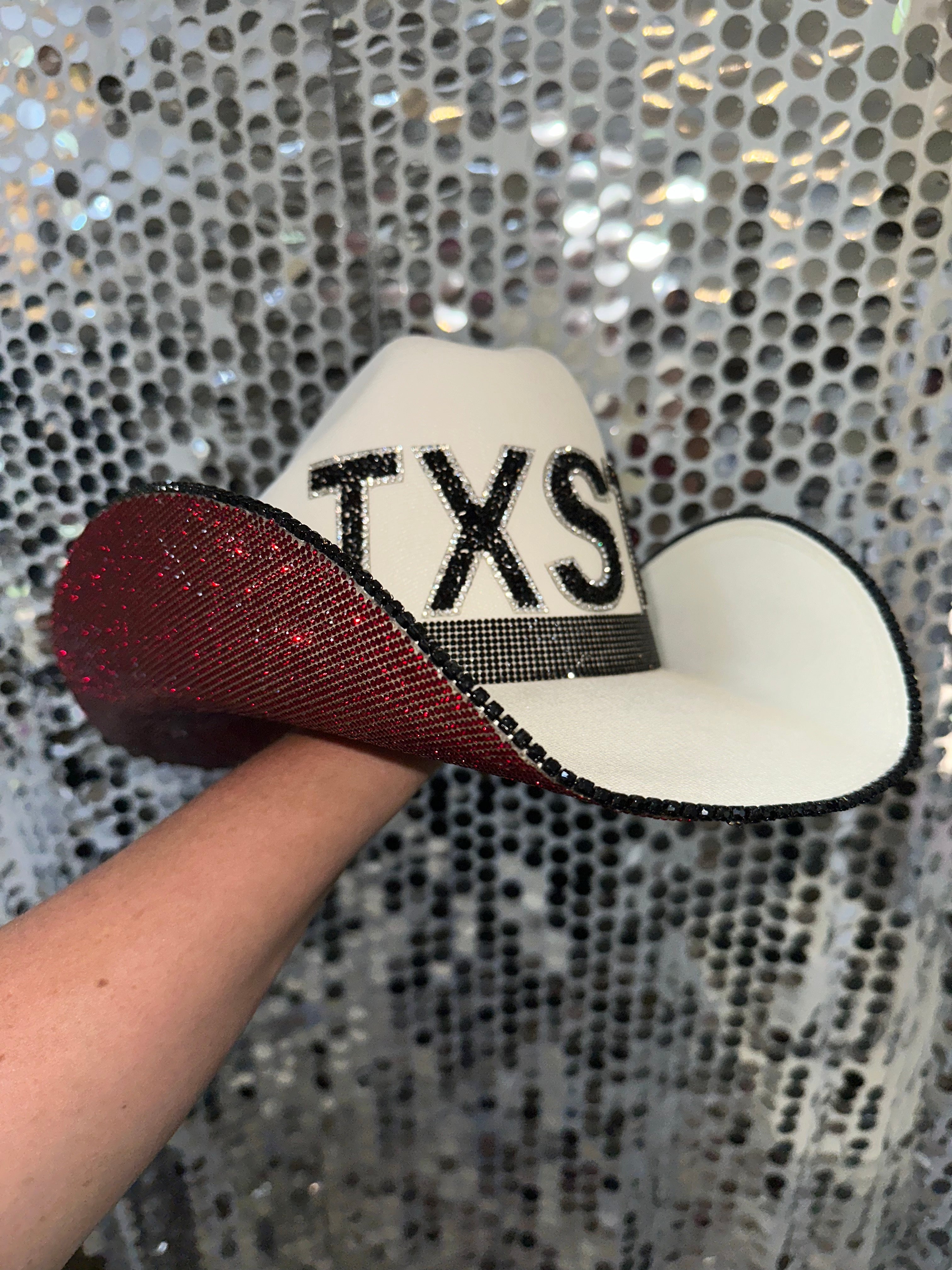 Rhinestone Cowgirl Texas State University Hat — detail close-up