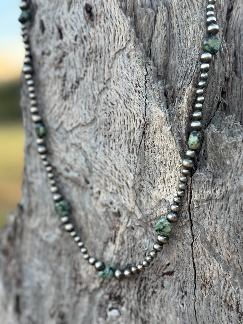 Wild Junkie Sterling Silver Turquoise Flat Bead Necklace — in-use photo