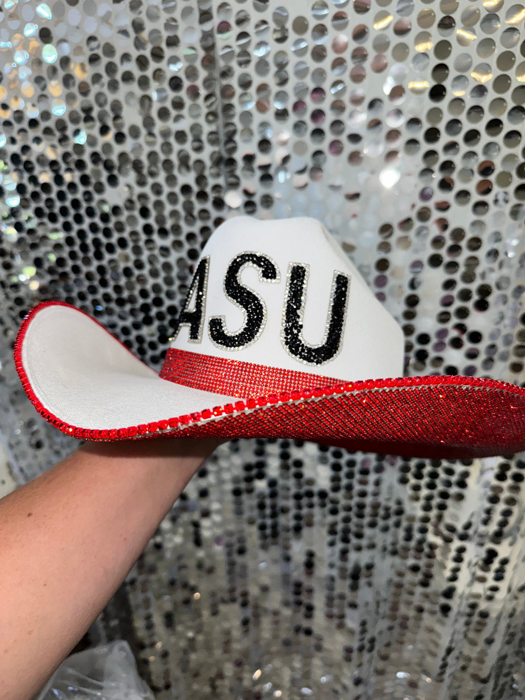 Rhinestone Cowgirl Arkansas State University Hat — detail close-up