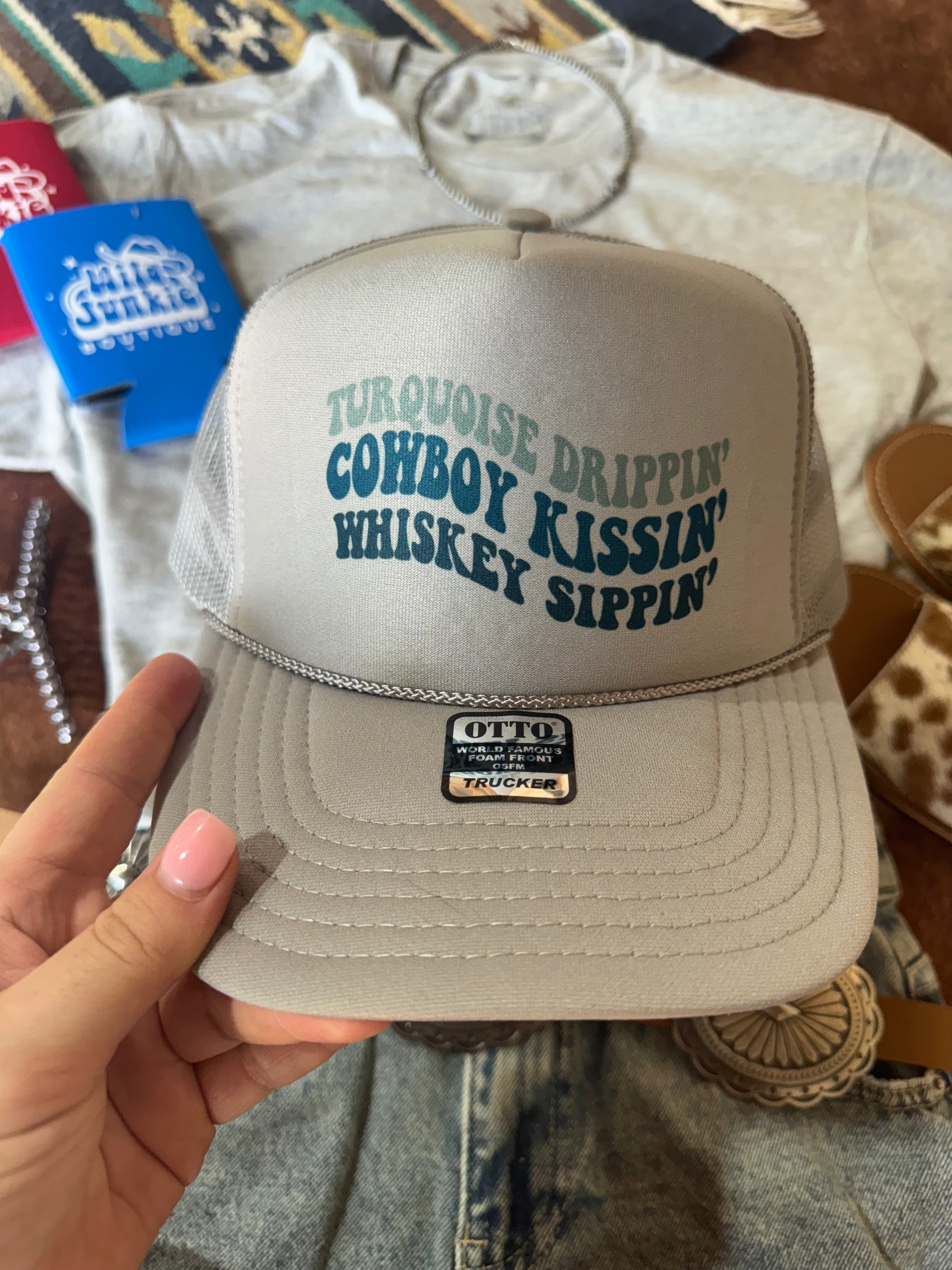 Wild Junkie Turquoise Drippin' Trucker Hat — main product shot
