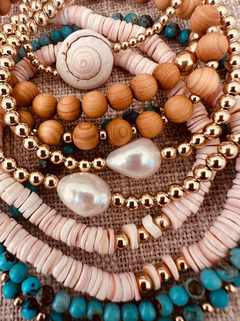 CanyonLeaf Natural Turquoise + 14K Gold Filled || Beaded Stretch Bracelet — detail shot 9