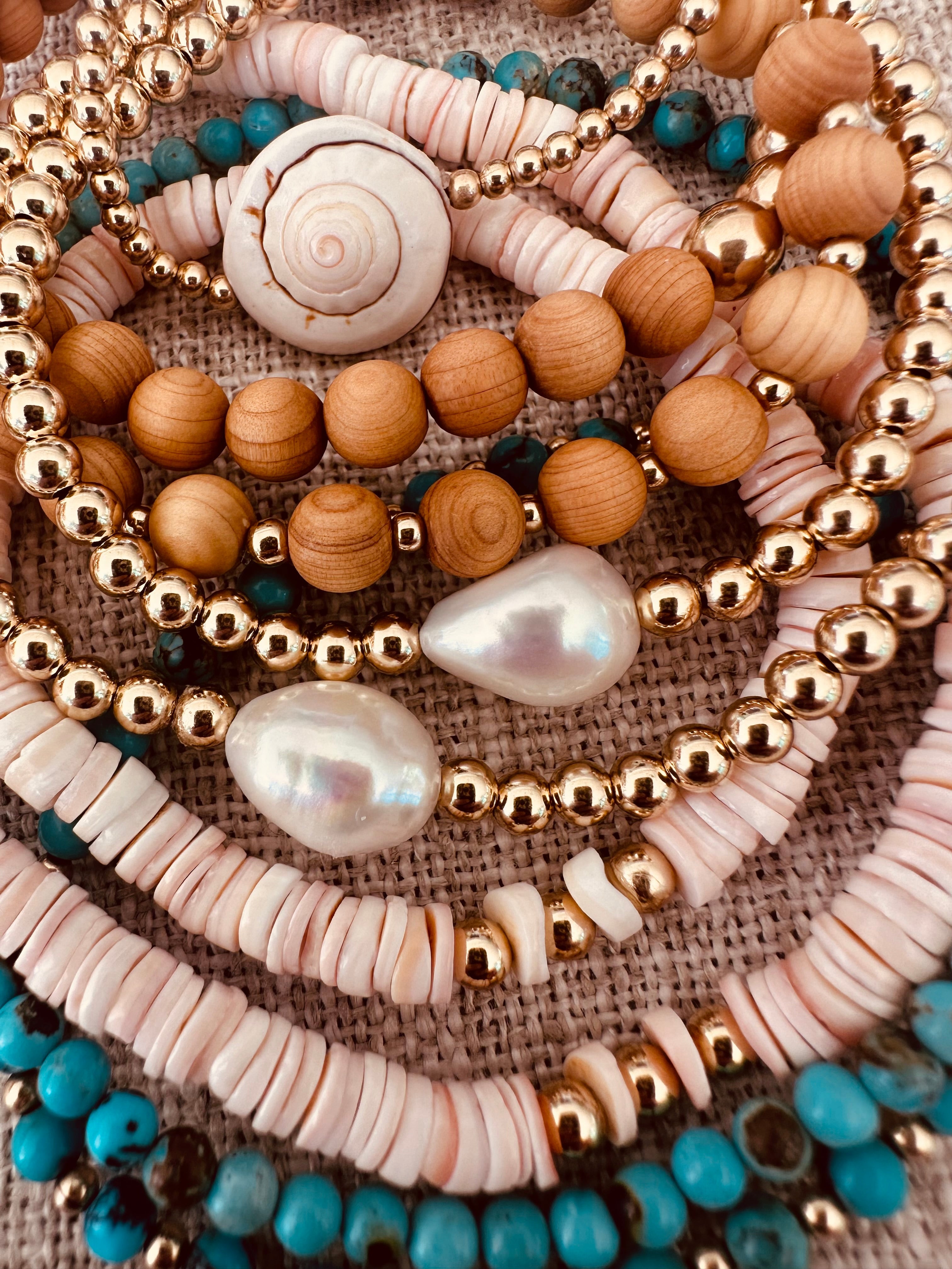 CanyonLeaf Natural Turquoise + 14K Gold Filled || Beaded Stretch Bracelet — detail shot 9