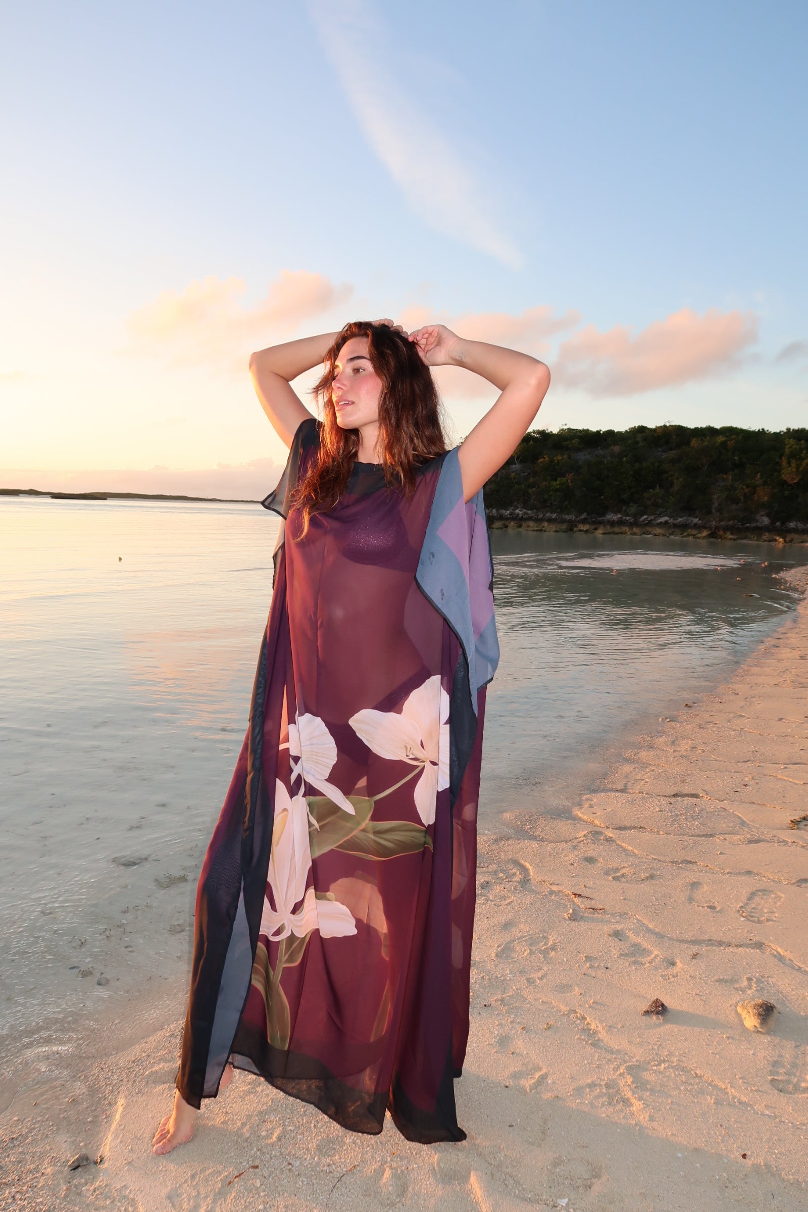 LA'AVANA Magenta Blossom Kimono — detail close-up
