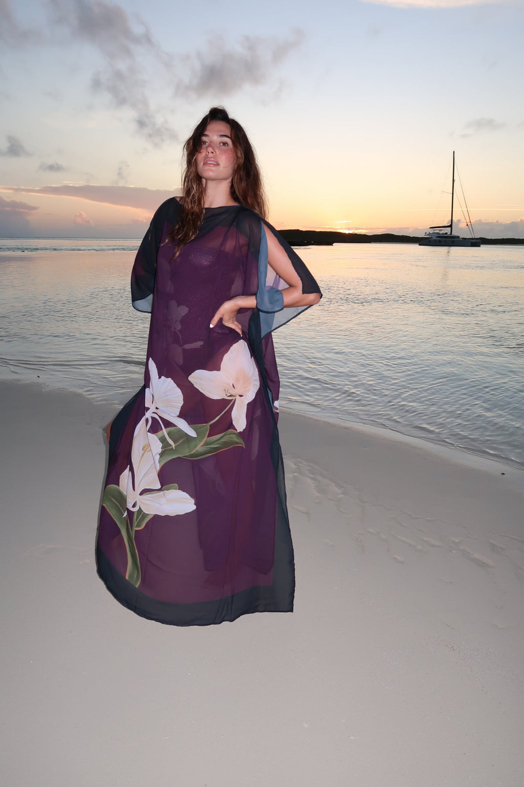 LA'AVANA Magenta Blossom Kimono — side view