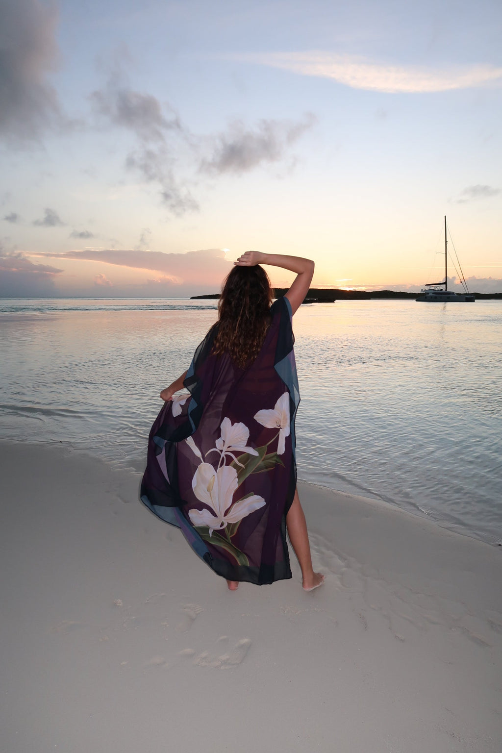 LA'AVANA Magenta Blossom Kimono — back view