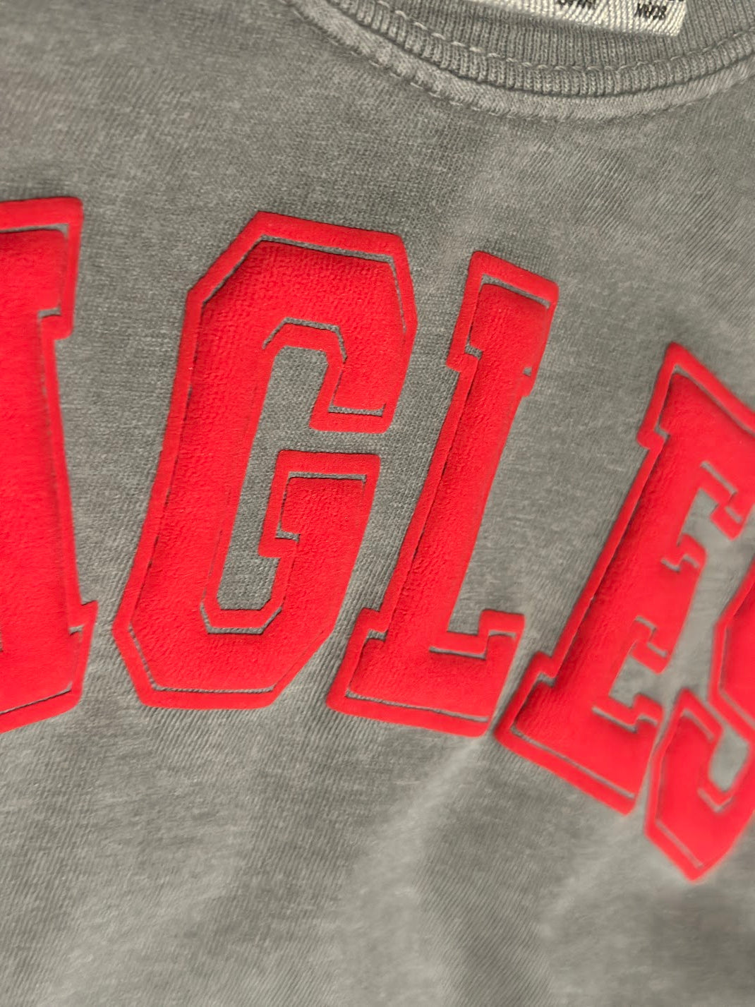 A Blessed Texas Mess Boutique Custom Puff Vinyl School Team Spirit Comfort Colors — construction detail