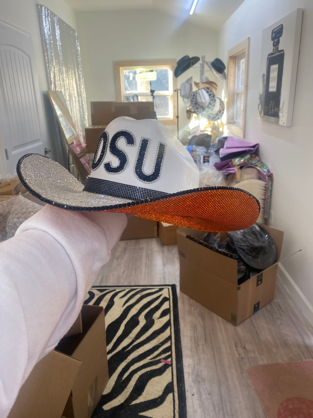 Rhinestone Cowgirl OSU Game Day Hat — detail close-up