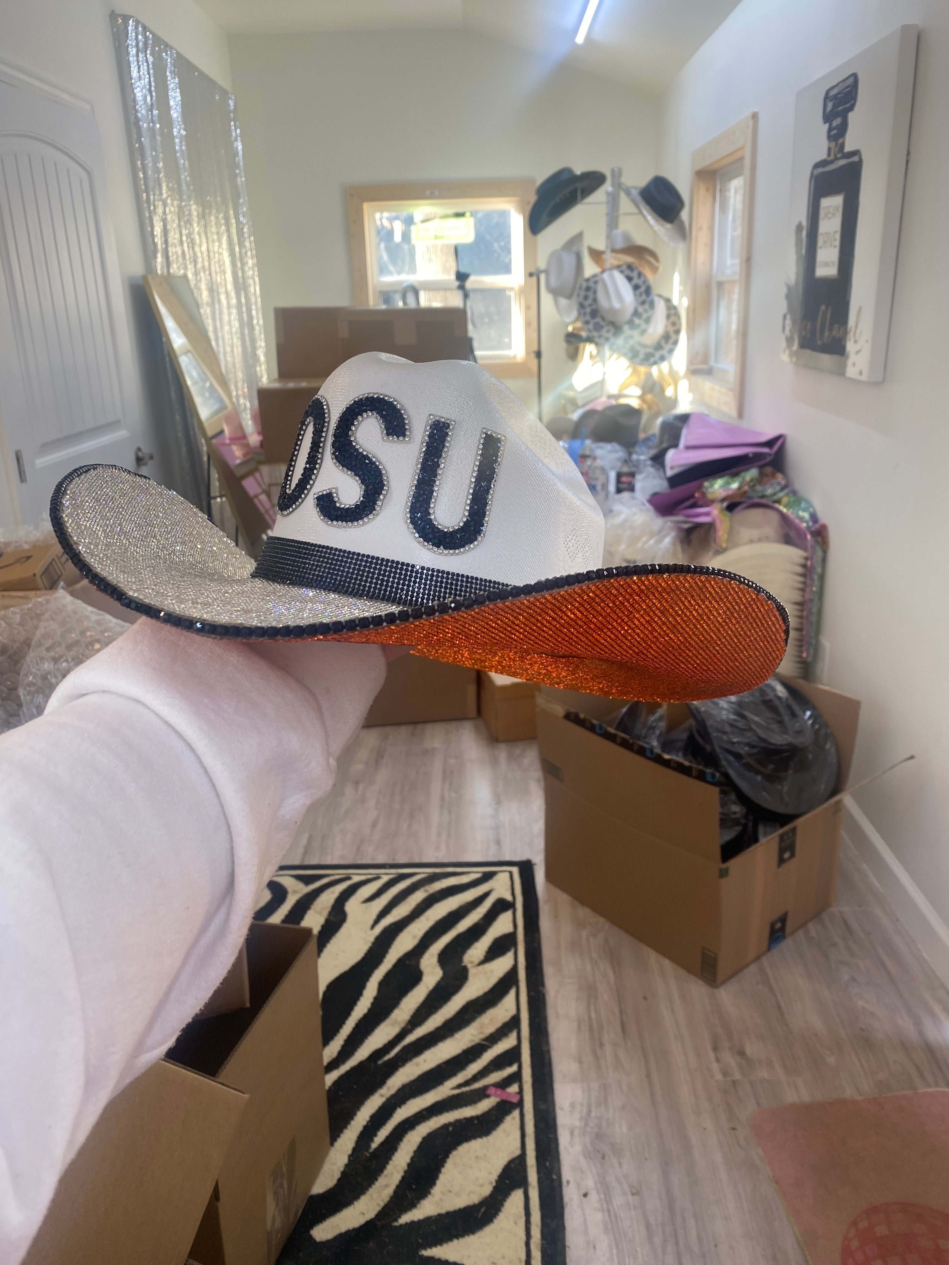 Rhinestone Cowgirl OSU Game Day Hat — detail close-up