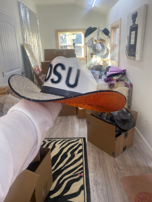 Rhinestone Cowgirl OSU Game Day Hat — detail close-up