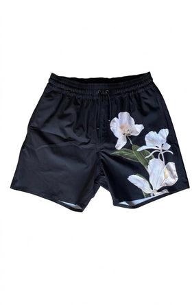 Black Floral  swim trunk