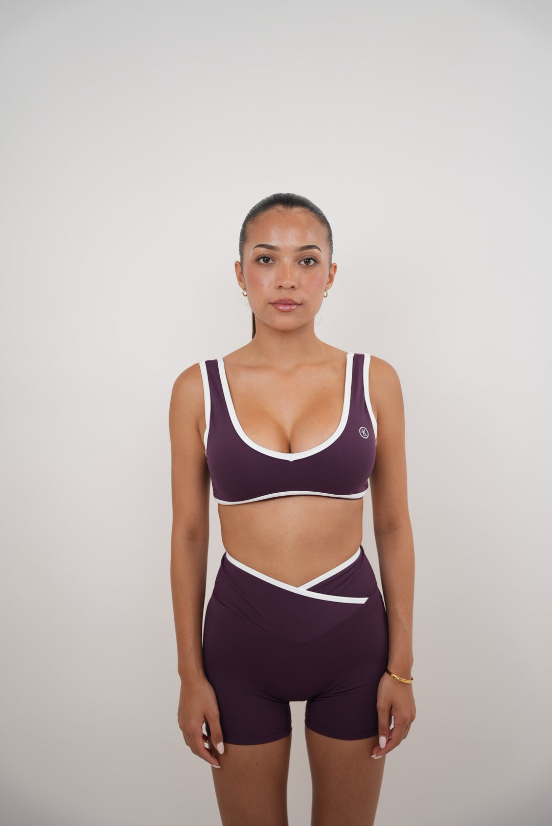 KIMITH BRAND I Am Right Where I Need to Be Plum Butter Sports Bra — detail close-up