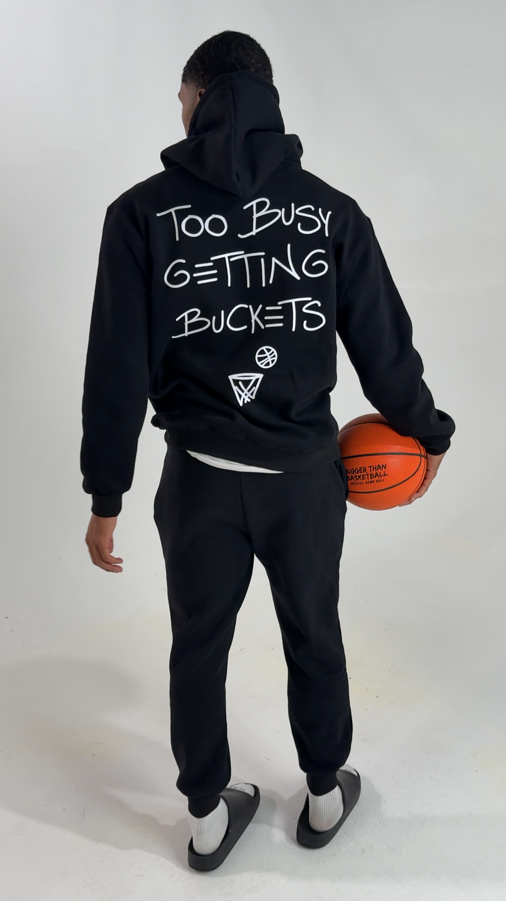 Bigger Than Basketball Too Busy Getting Buckets - Hoodie - Black — lifestyle worn / used context