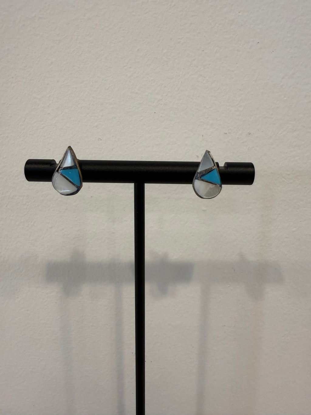 KADOU BOUTIQUE Handcrafted Turquoise and Mother of Pearl Stud Earrings — main product shot