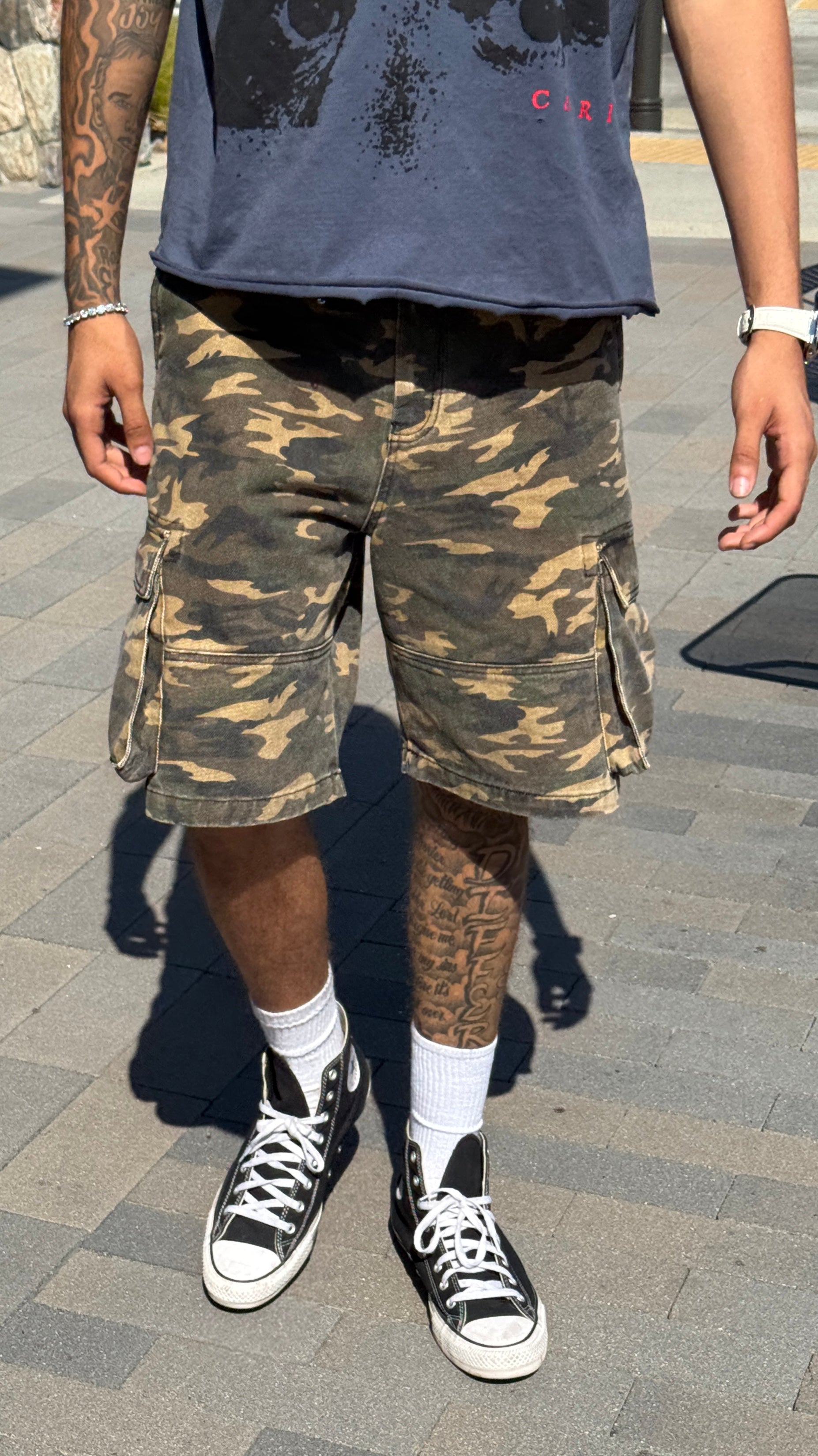 ProjectCapri PC Camo Shorts — detail close-up