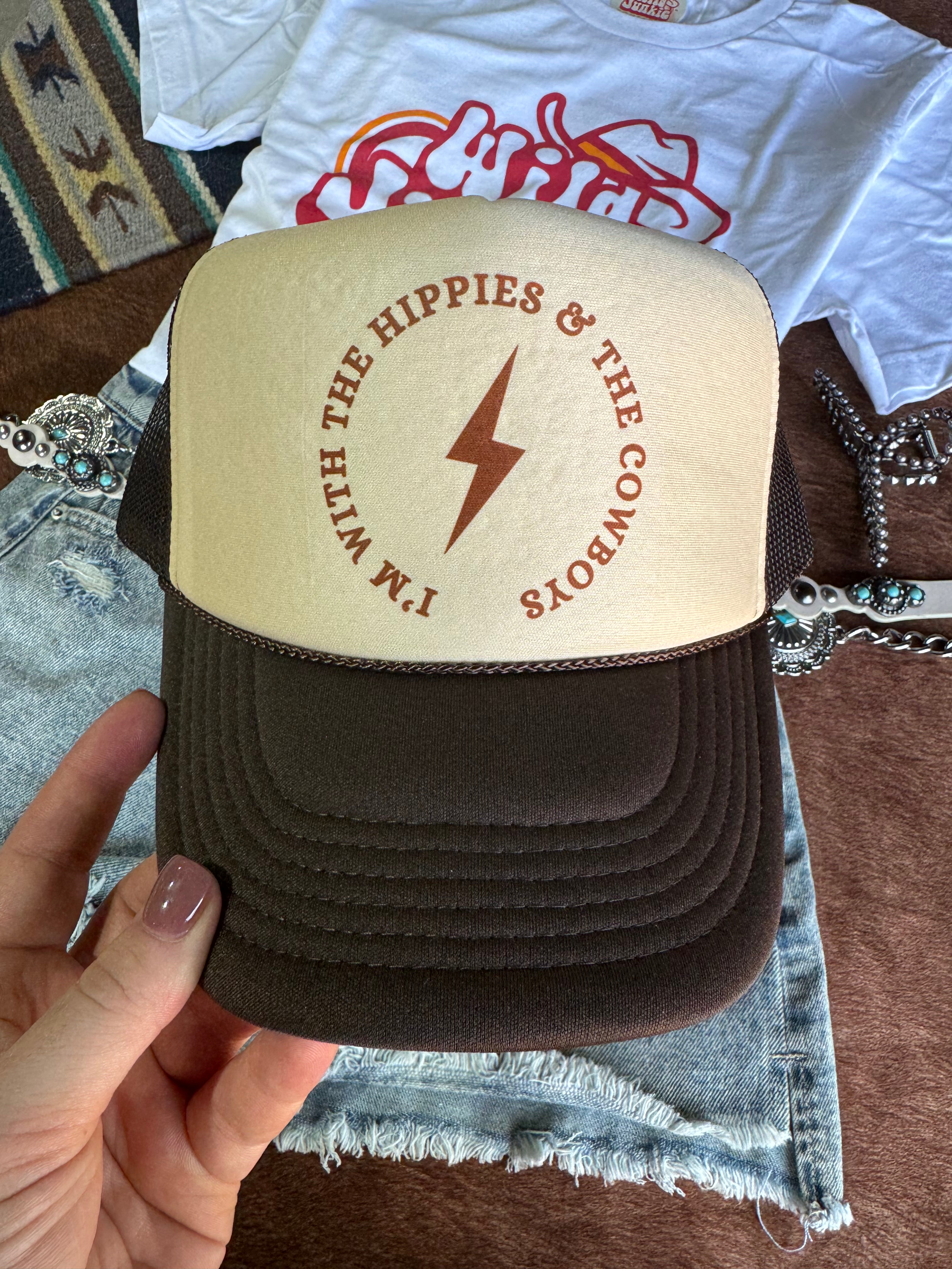 Wild Junkie Hippies & Cowboys Trucker Hat — main product shot