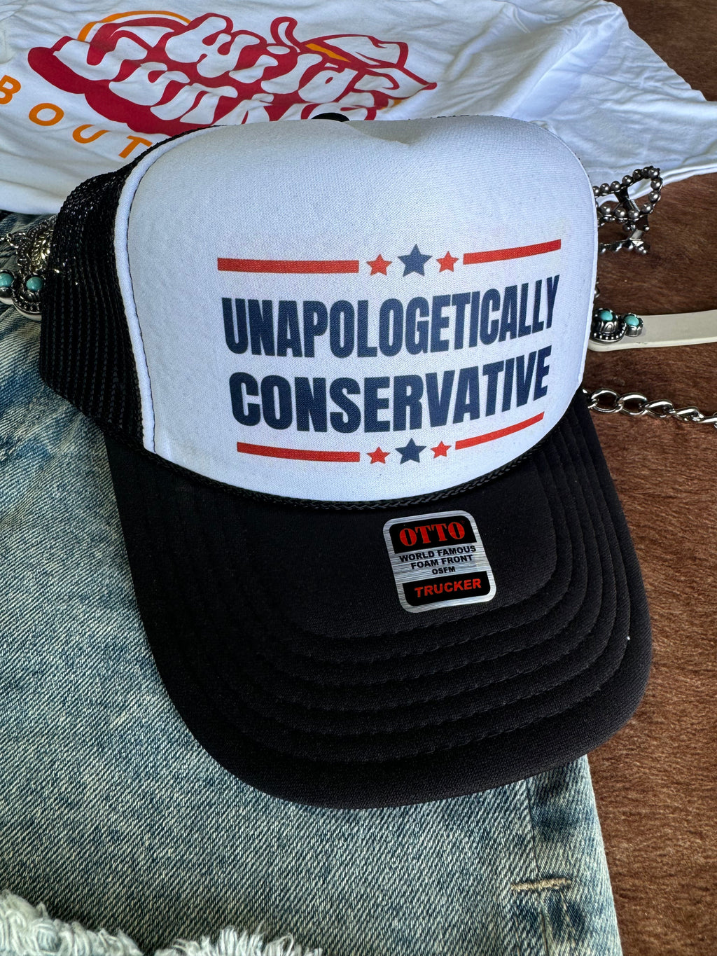 Wild Junkie Unapologetically Conservative Trucker Hat — main product shot