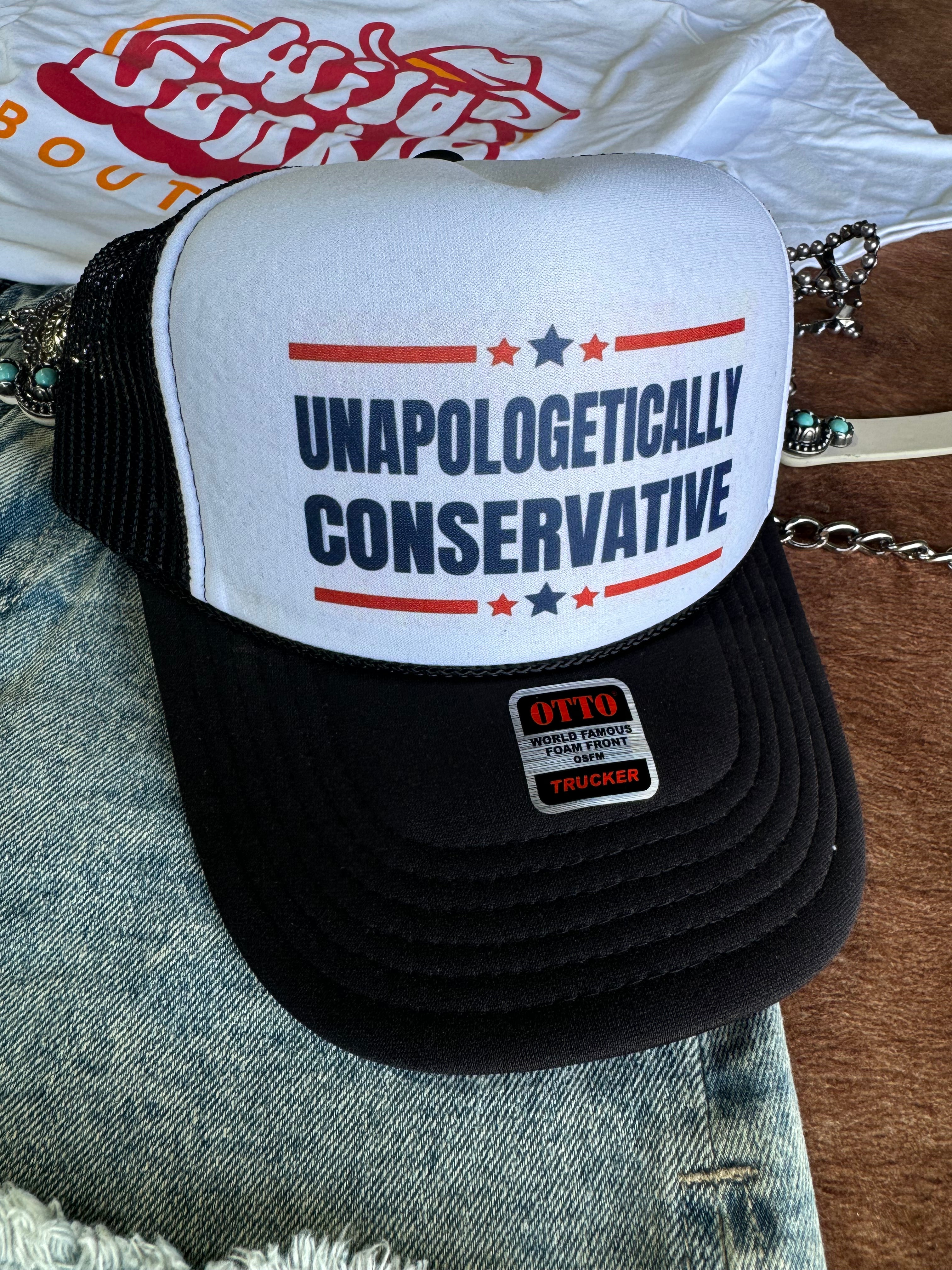 Wild Junkie Unapologetically Conservative Trucker Hat — main product shot