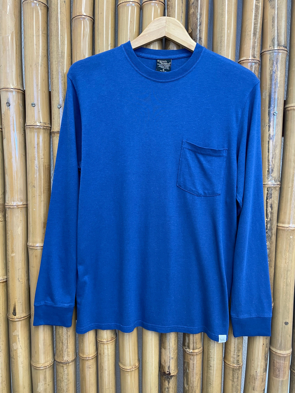Spun Bamboo New Men's Bamboo Viscose/Organic Cotton Long Sleeve T-Shirt with Pocket — detail close-up