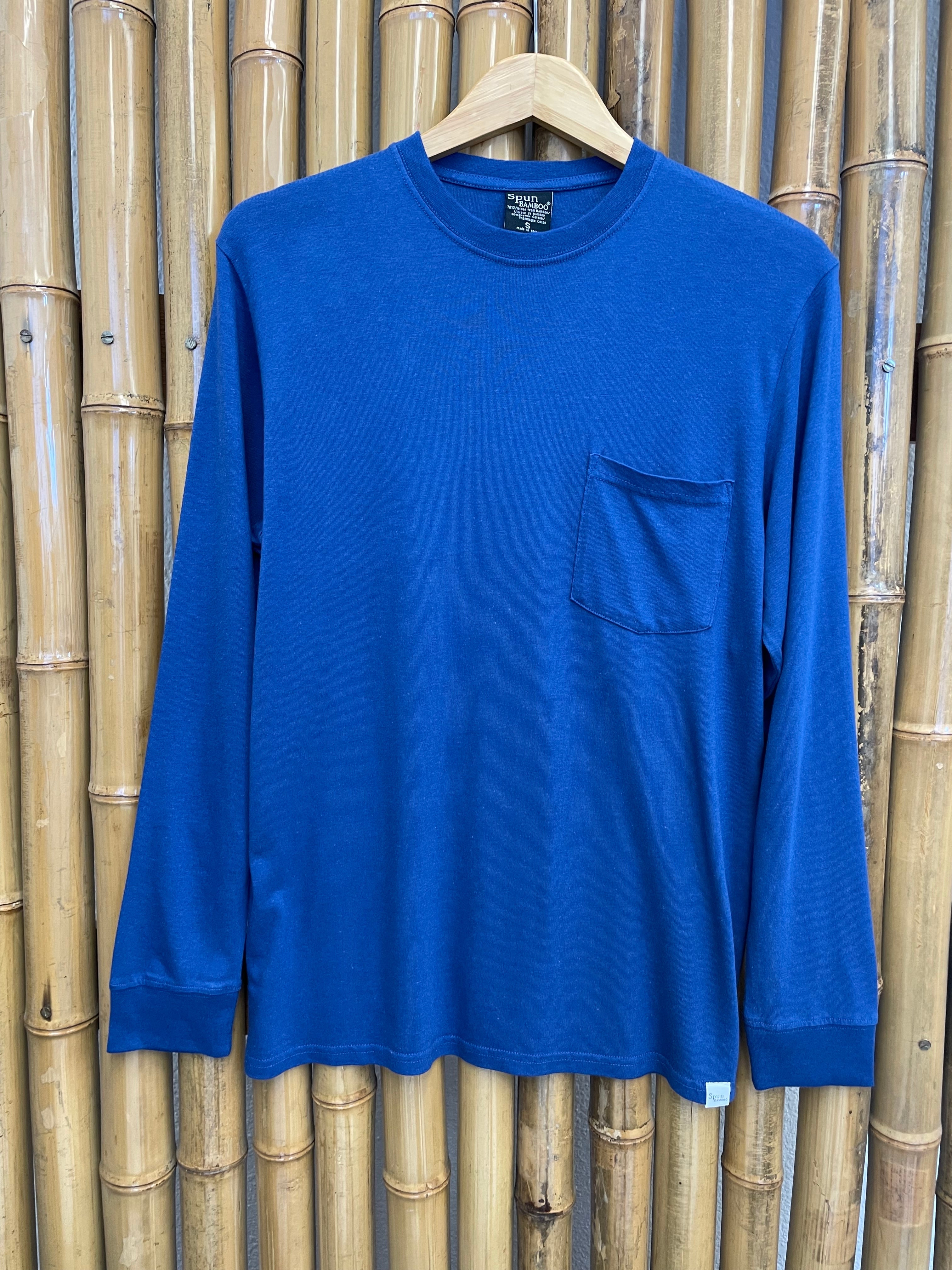 Spun Bamboo New Men's Bamboo Viscose/Organic Cotton Long Sleeve T-Shirt with Pocket — detail close-up