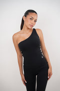 KIMITH BRAND I Am Wealthy Black One Shoulder Top — main product shot